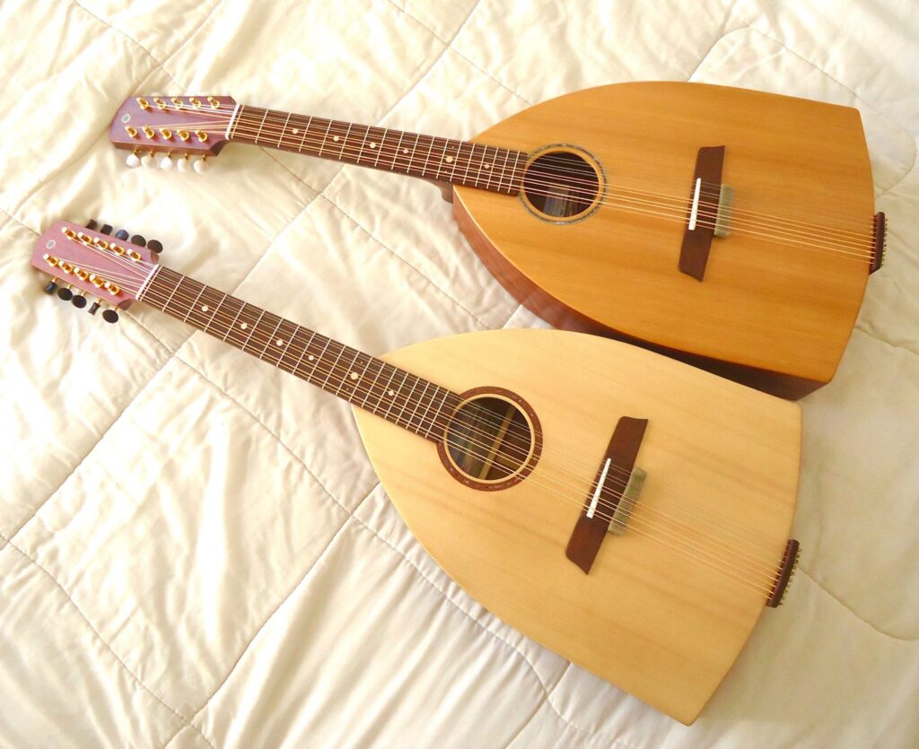 A photo of two twelve-string citterns made by  Nikos Apollonio